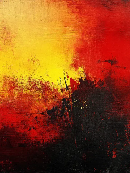 Obra de arte abstracto en tonos vibrantes de rojo y amarillo