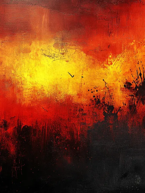 Pintura abstracta utilizando colores rojo, amarillo y negro