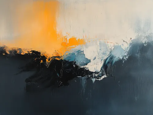 Obra abstracta pictórica con tonos brillantes y oscuros.