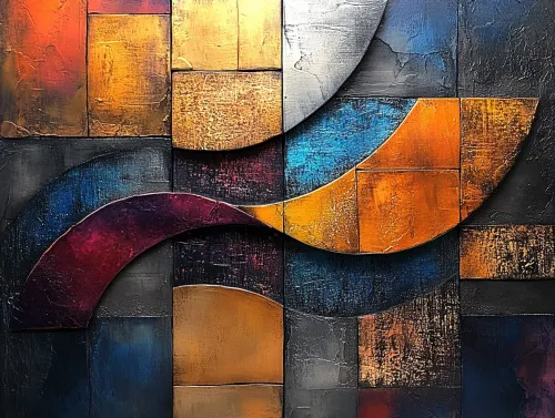 Hermosa pintura abstracta con formas geométricas coloridas y texturas