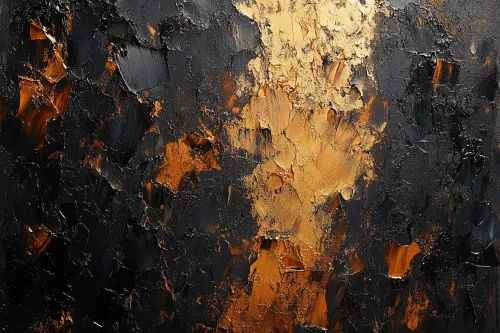 Lienzo abstracto texturizado con elementos dorados y negros