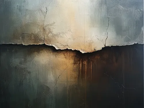 Obra de arte abstracta con grietas texturizadas y un degradado de color