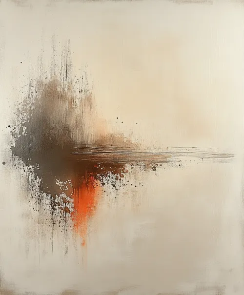 Arte abstracto contemporáneo con colores tierra y acentos naranjas