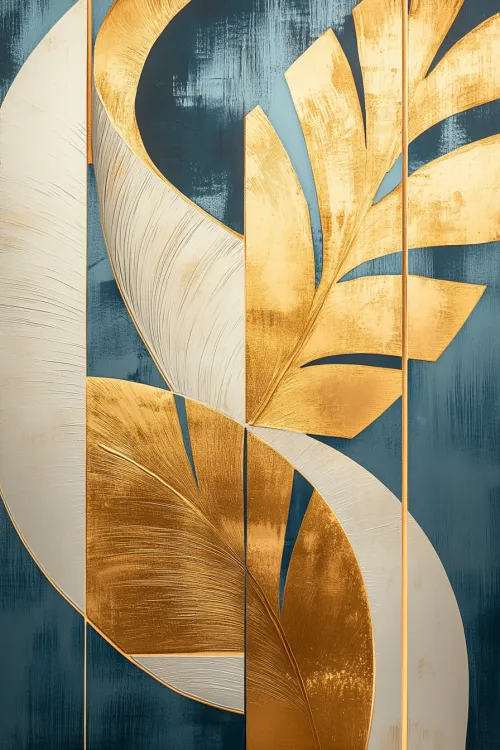 Diseño abstracto con elementos vegetales dorados y blancos