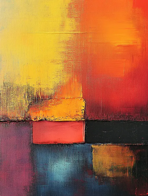 Obra abstracta con colores brillantes y formas geométricas