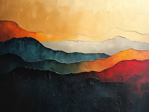 Hermoso paisaje abstracto con colores contrastantes de atardecer y montañas