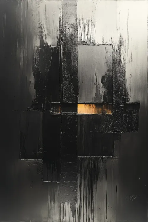 Arte abstracto contemporáneo con combinación de colores negro, blanco y dorado