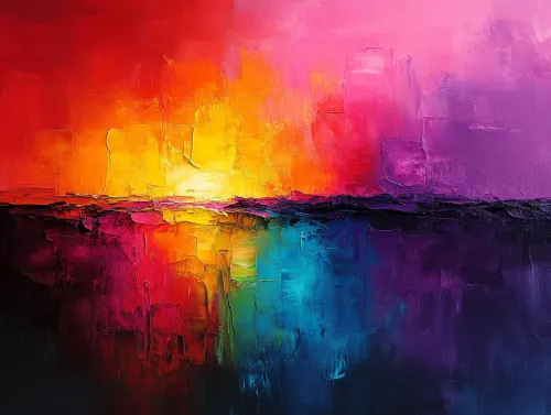 Imagen pictórica de un atardecer abstracto con colores intensos