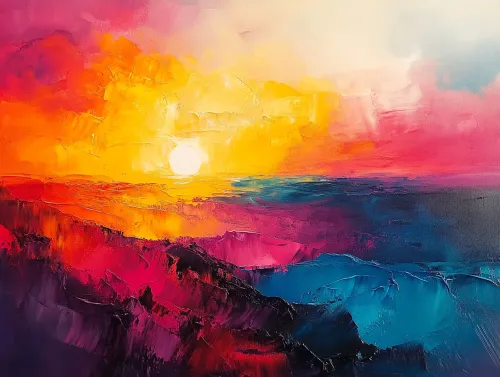 Paisaje brillante con el amanecer sobre el mar y las montañas