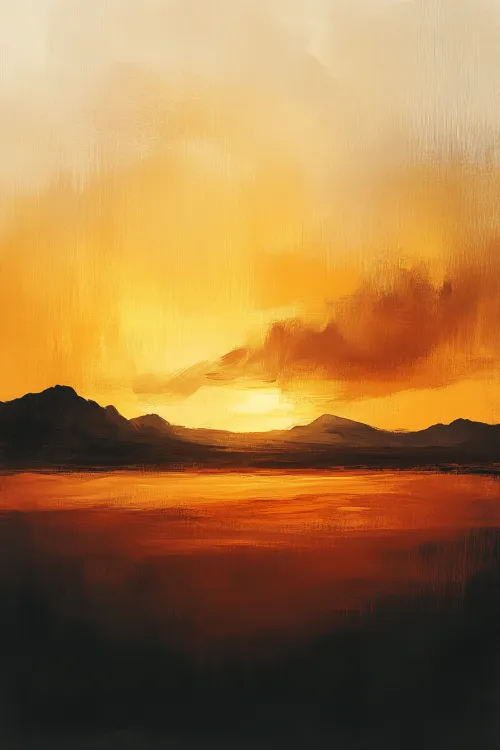 Vista de la puesta de sol con montañas y su reflejo en agua tranquila