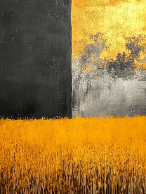 Pintura abstracta con colores negro, dorado y gris
