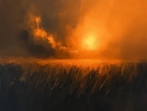 Pintoresco atardecer con vívidos matices naranjas y sombras profundas