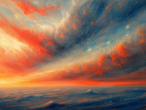 Impresionante paisaje de la puesta de sol con nubes pintadas de colores sobre el mar