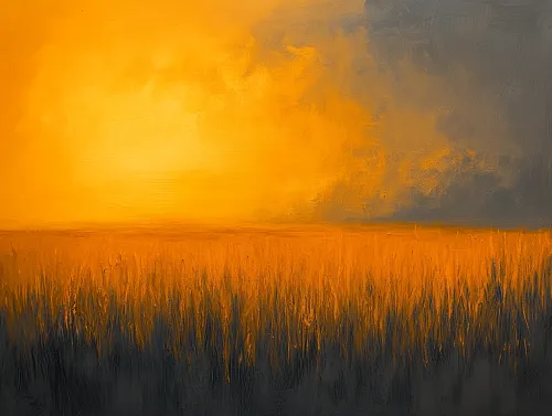 Espléndido atardecer con tonos naranjas y grises sobre el campo