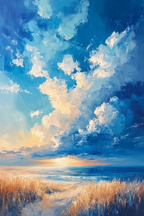 Paisaje con un magnífico atardecer y nubes sobre el mar