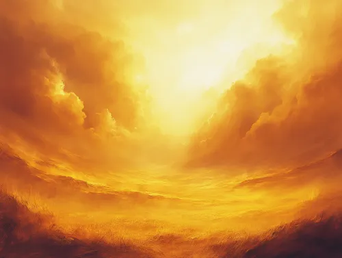 Pintoresco y brillante atardecer con nubes en tonos dorados