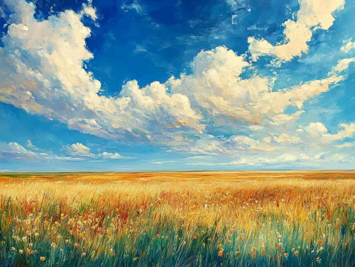 Paisaje pintoresco con un campo verde y un cielo azul