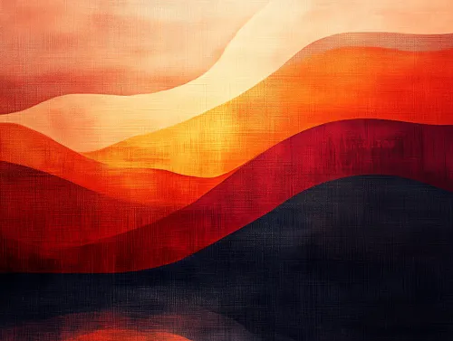 Obra de arte abstracto con líneas onduladas en tonos cálidos
