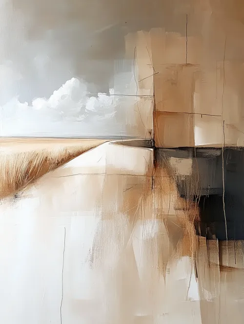 Abstracción moderna con tonos suaves y elementos naturales