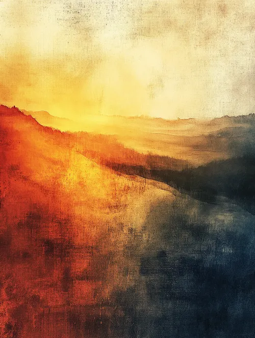 Paisaje abstracto con tonos ardientes de atardecer y suaves transiciones de color