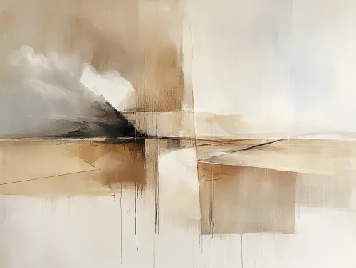 Obra abstracta moderna con formas geométricas y tonos suaves
