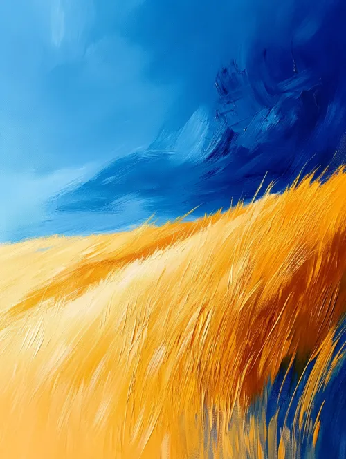 Imagen abstracta de campos amarillos bajo un cielo azul brillante