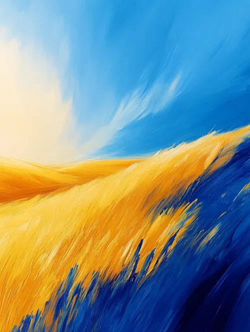 Paisaje abstracto con un cielo brillante y un campo dorado, creando una sensación de amplitud