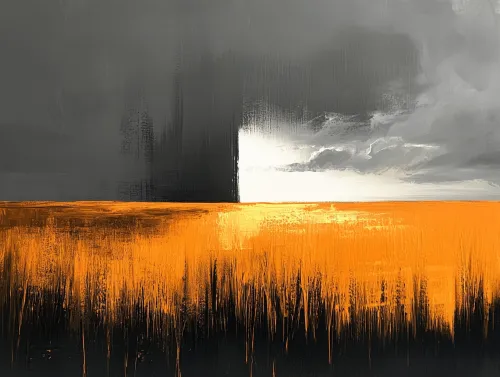 Cuadro abstracto con contraste entre naranja y gris