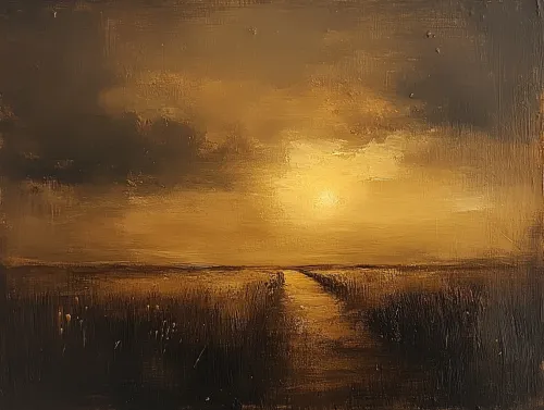 Paisaje con iluminación vespertina y pantanos en tonos cálidos