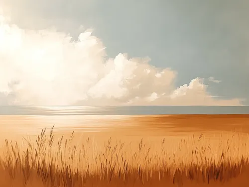 Paisaje con campos dorados y suaves nubes en el fondo del cielo