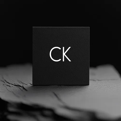 Минималистичный логотип CK на текстурированном черном фоне