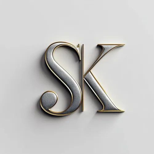 Letras SK realizadas en estilo 3D con efectos metálicos y dorados.