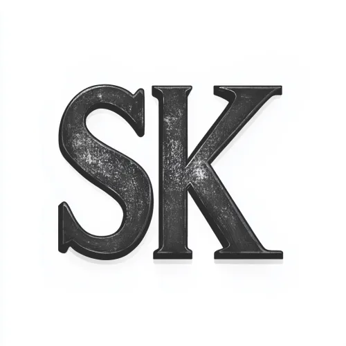 Logotipo negro elegante con las letras SK sobre fondo blanco