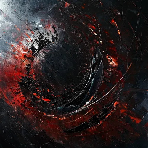 Imagen abstracta con acentos rojos brillantes sobre un fondo negro