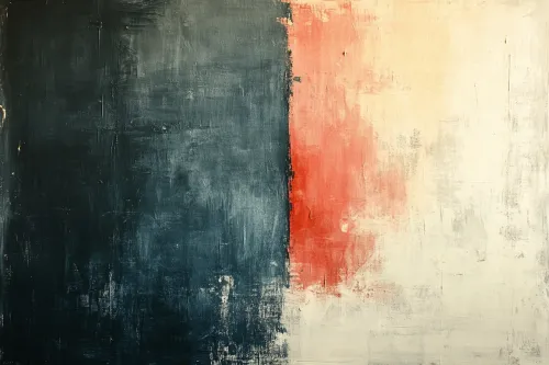 A painting featuring contrasting dark and light color blocks