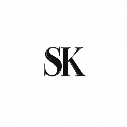 Elegante logo negro que muestra las letras S y K sobre un fondo blanco