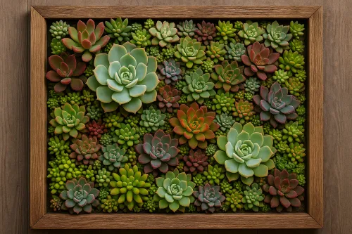 Close-up of a decorative panel with succulents
