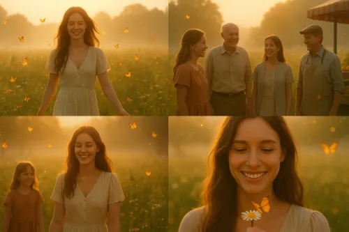 Happy moments in nature with butterflies and loved ones