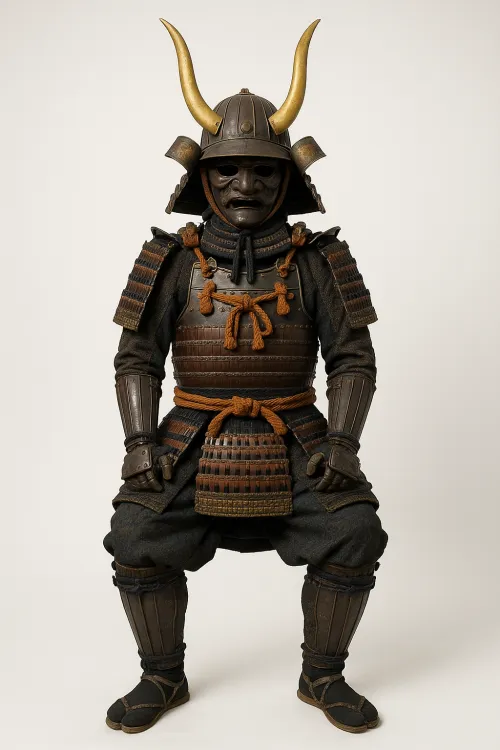 Traditional samurai armor with detailed design and horns