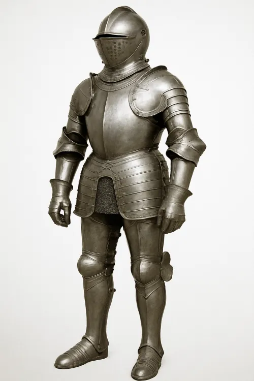 Full set of metal knight armor in standing position