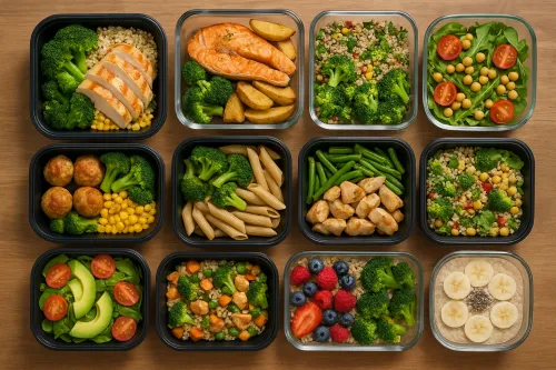 Containers with a variety of healthy meals for the week