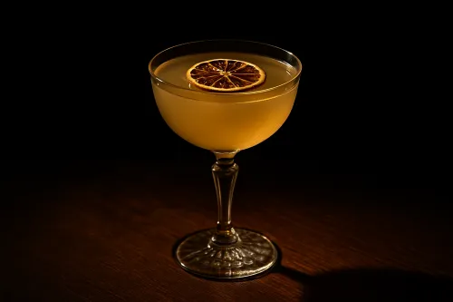 Beautifully presented cocktail with lemon in a glass on a dark background