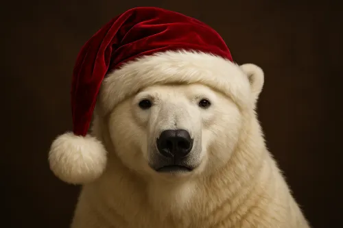 Cute white bear in a red Valentine's hat