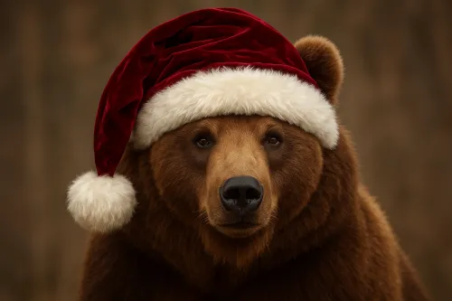 Primer plano de un oso con un gorro rojo de Santa Claus