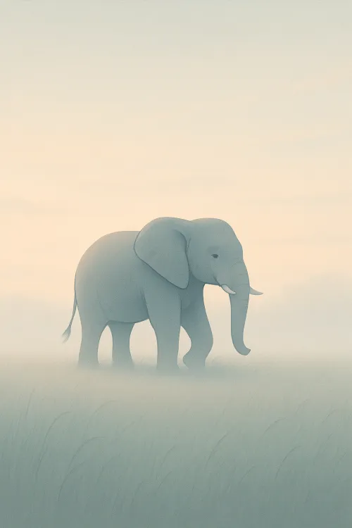 Elephant peacefully wandering through a misty savanna at dawn