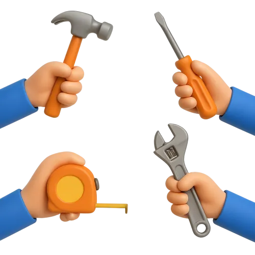 Tool set including a hammer, screwdriver, measuring tape, and wrench