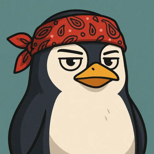 Un adorable pingüino con una banda en la cabeza se ve seguro y travieso.