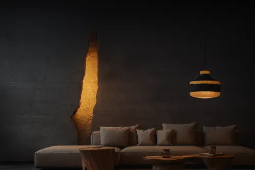 Room interior with a soft sofa and wall lighting