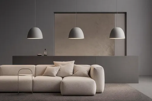 Modern Minimalist Interior with a Sofa and Suspended Lamps