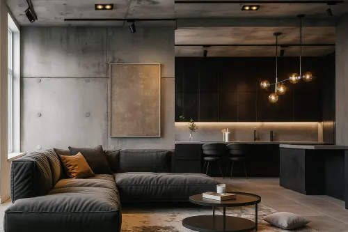Estética del minimalismo moderno en interiores con tonos grises y negros